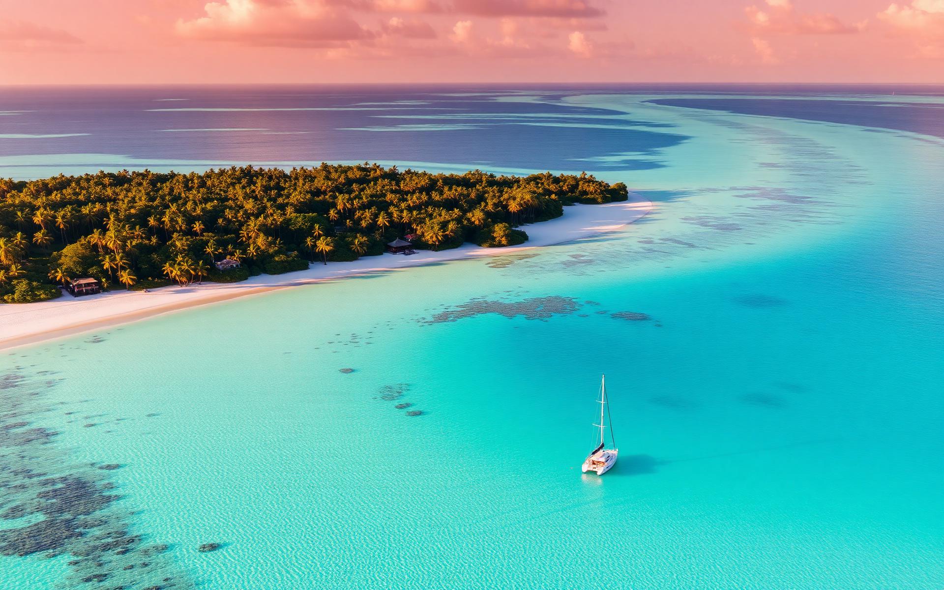 Lagon turquoise de l'Île Maurice au coucher du soleil